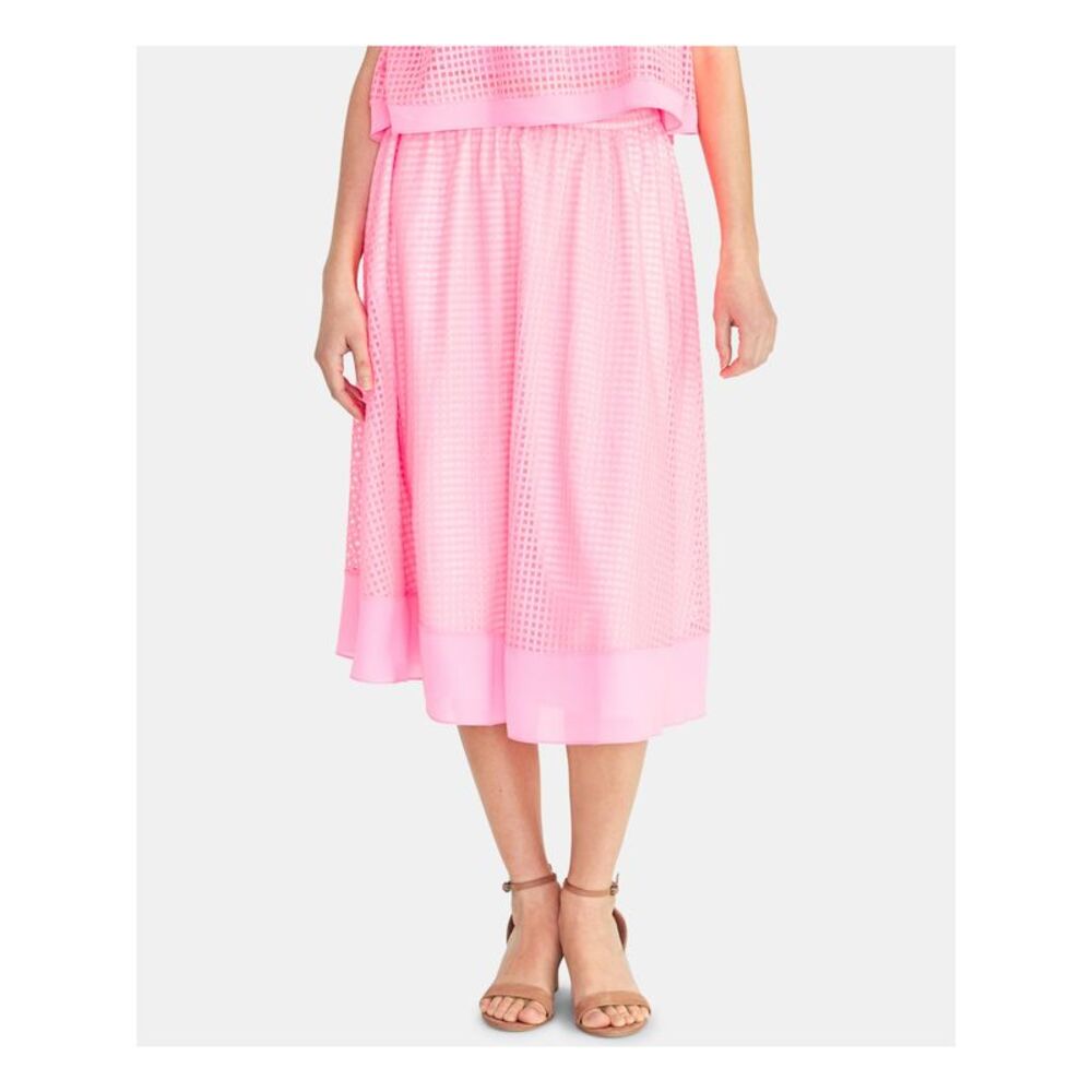 RACHEL ROY Womens Pink Midi Pleated Skirt Size: L
